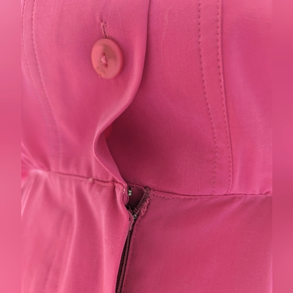 Vintage 1980's Bright Pink Dress Belted Button Down High Neck Pockets Size 10 - Picture 9 of 16